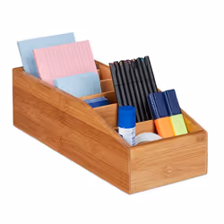 Relaxdays Boîte de rangement bambou 6 compartiments organiseur de bureau salle de bain cuisine 10x14x35 cm nature
