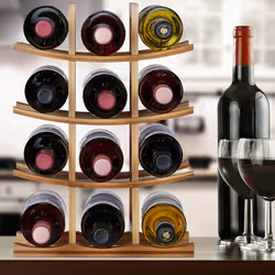 Etagère à vins en bambou, petit support à 12 bouteilles, 4 niveaux, autonome, hlp 42,5x30x16 cm, naturel - Relaxdays