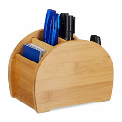 Relaxdays Porte-stylo en bambou, 4 compartiments, apparence naturelle, boîte à stylos, bureau, fournitures, naturel
