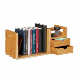 Relaxdays - Organiseur de bureau, Organisateur en bambou, bibliothèque, 2 tiroirs, fournitures, hlp 21x80,5x19 cm, nature