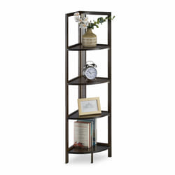 Relaxdays - Etagère de coin en bambou, 4 étages semi-circulaires, Salle de bain, ouvert, hlp 120 x 28 x 28cm, marron foncé