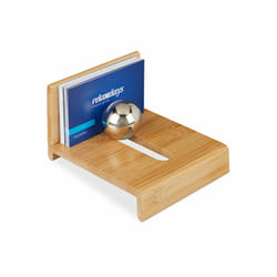Relaxdays Support pour cartes de visite avec boule, 1 compartiment, Accessoire de bureau, Rangement bambou, naturel