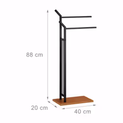 Porte-serviettes sur pied, Support pour serviettes de bain 2 barres fer aspect bois, 88 x 40 x 20 cm, noir - Relaxdays - Vue supplémentaire 4