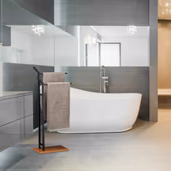 Porte-serviettes sur pied, Support pour serviettes de bain 2 barres fer aspect bois, 88 x 40 x 20 cm, noir - Relaxdays - Vue supplémentaire 5