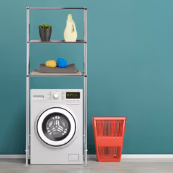 Relaxdays Etagère machine à laver, Etagère WC, 3 étages, armoire de machine à laver chrome, HLP 162 x 63 x 30, argenté