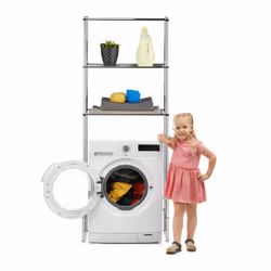 Relaxdays Etagère machine à laver, Etagère WC, 3 étages, armoire de machine à laver chrome, HLP 162 x 63 x 30, argenté