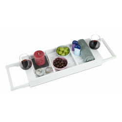 Pont de baignoire extensible bambou tablette de bain salle de bain plateau planche blanc - Relaxdays