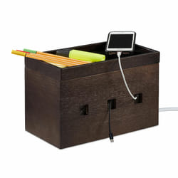 Boîte à câbles bambou, compact, universel, pratique, organisation câbles bureau, HxLxP 16,5x25,5x14cm, marron - Relaxdays