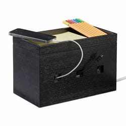 Boîte à câbles bambou, compact, universel, pratique, organisateur câbles bureau HxLxP : 16,5x25,5x14cm, noir - Relaxdays