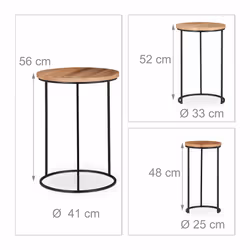 Relaxdays Table basse lot de 3, Tables d'appoint rondes, Table de chevet 3 tailles, En métal et bois de manguier, nature - Vue supplémentaire 4