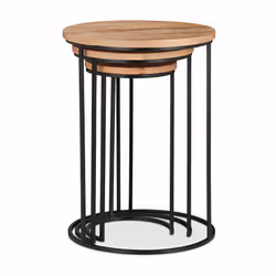 Relaxdays Table basse lot de 3, Tables d'appoint rondes, Table de chevet 3 tailles, En métal et bois de manguier, nature - Vue supplémentaire 6