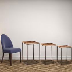 Table basse lot de 3, Tables d'appoint carrées, Table chevet 3 tailles, Métal et bois de manguier, marron/noir - Relaxdays