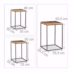 Table basse lot de 3, Tables d'appoint carrées, Table chevet 3 tailles, Métal et bois de manguier, marron/noir - Relaxdays - Vue supplémentaire 4