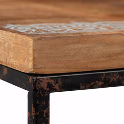 Table basse lot de 3, Tables d'appoint carrées, Table chevet 3 tailles, Métal et bois de manguier, marron/noir - Relaxdays - Vue supplémentaire 7