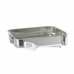 Relaxdays Plat à four set de 3 pièces en acier, moule avec spatule et salière, HxLxP: 7x38x27 cm, argent