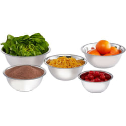 Relaxdays Bol mélangeur, ensemble de 5 pièces, inox, empilable, pour pâtisserie et pour servir, saladier, argenté