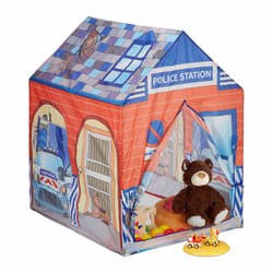 Relaxdays Tente de jeu enfants Police poste de police voiture chien 3 ans, tissu HxlxP: 102 x 72 x 95 cm, bleu-rouge