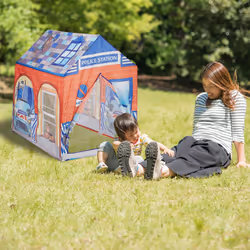 Relaxdays Tente de jeu enfants Police poste de police voiture chien 3 ans, tissu HxlxP: 102 x 72 x 95 cm, bleu-rouge
