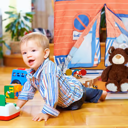 Relaxdays Tente de jeu enfants Police poste de police voiture chien 3 ans, tissu HxlxP: 102 x 72 x 95 cm, bleu-rouge
