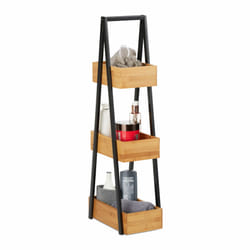 Etagère de salle de bain en bambou, peu encombrante, avec 3 étages, cuisine, salon, métal, 81x18x30cm, naturel - Relaxdays