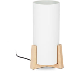 Relaxdays - Lampe de table socle bois lampe de chevet abat-jour blanc tissu design vintage, HxD: 33 x 15 cm, blanc/nature