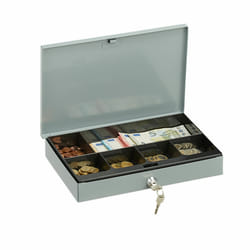 Relaxdays caisse à monnaie, verrouillable, boîte métallique peu élevée avec monnayeur, 2 clés, HxLxP : 5x30x20 cm, gris