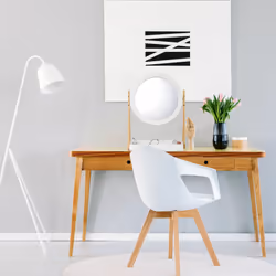 Relaxdays Miroir à cosmétique, rotatif, avec rangement pour maquillage, miroir de table ∅ 32,5 cm, bambou, blanc-naturel
