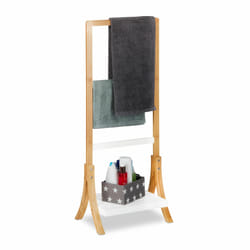 Porte-serviettes sur pied, Support pour serviettes de bain, 3 barres, bambou rangement, 103x41x28 cm, nature - Relaxdays