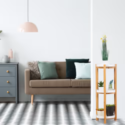 Relaxdays Etagère à fleurs, 3 étages, bambou et MDF, rond, moderne pour l’intérieur, HxL: 79 x 30 x 30 cm, naturel/blanc