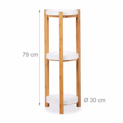 Relaxdays Etagère à fleurs, 3 étages, bambou et MDF, rond, moderne pour l'intérieur, HxL: 79 x 30 x 30 cm, naturel/blanc - Vue supplémentaire 4
