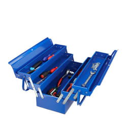 Boîte à outils vide, 5 compartiments, poignée, métal, à fermer, caisses à ustensiles, 21 x 53 x 20 cm, bleu - Relaxdays