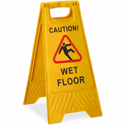 Ce panneau avertit du danger de glisser avec une inscription en anglais et un pictogramme des deux côtés. Que ce soit dans de ...