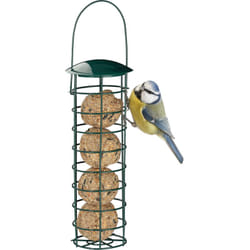 Relaxdays - Mangeoire pour oiseaux à accrocher, borne à nourriture pour oiseaux, avec toit, fer 31 cm, vert foncé