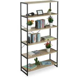 Tagère sur pieds, design industriel, Haute étagère livres 6 niveaux, hlp: 180x95x35 cm, PB/métal, Marron - Relaxdays