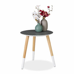 Relaxdays - Table d'appoint ronde, Motif décoratif, en bois, basse, trois pieds,HxD 40,5x 40 cm, noire,blanche,naturelle