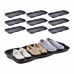 10x Plateaux égouttoir pour 6 bottes et chaussures bac noir en plastique égouttoir HxlxP: 3 x 75 x 38 cm noir