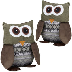 Relaxdays - 2x Butoirs de porte chouette arrêt de porte Hibou cale porte tissu sable butée porte HxlxP: 24 x 14 x 14 cm, brun