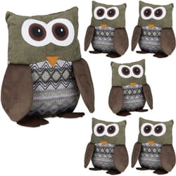 Relaxdays - 6x Butoirs de porte chouette arrêt de porte Hibou cale porte tissu sable butée porte HxlxP: 24 x 14 x 14 cm, brun
