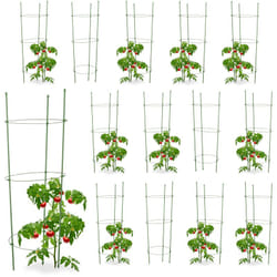 Cage à tomates, lot de 14, Tuteur plantes grimpantes, support à 3 anneaux, jardin, balcon, 76 cm long, vert