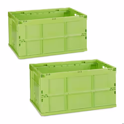 Boîte pliable couvercle lot de 2 caisse de rangement plastique coffre transport 60 litres 315 x 585 x 40 cm vert