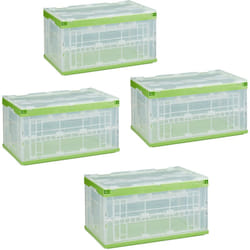 Relaxdays - Boîte pliable, lot de 4, couvercle, caisse de rangement plastique coffre transport 60 litres 31,5 x 59,5 x 39,5 cm, vert