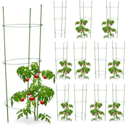 Relaxdays - 12x Cage à tomates Tuteur plantes grimpantes, support à 3 anneaux, jardin, balcon, set de 2, 76 cm long, vert