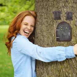 Relaxdays - Décoration pour tronc d'arbre, maison de lutins, elfes, fées, déco de jardin féerique, porte, fenêtres, marron