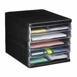 Relaxdays Boîte avec tiroirs pour classement, 5 compartiments, matériel de bureau, A4, lettres, HlP 24,5x26x34cm noir