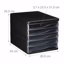 Relaxdays Boîte avec tiroirs pour classement, 5 compartiments, matériel de bureau, A4, lettres, HlP 24,5x26x34cm noir - Vue supplémentaire 4