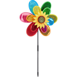 Relaxdays - Moulin à vent Fleur, Carillon à vent jouet enfant jardin balcon épouvantail HxlxP 74,5 x 37,5 x 14 cm, coloré
