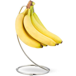 Relaxdays - Support bananes avec pied rond, crochet bananes, porte fruits, bananes, raisins, en fer chromé, argenté