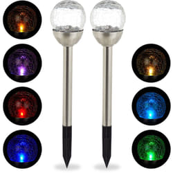 Relaxdays Lot de lampes solaires LED, Piquet, Décoration de jardin, Eclairage, Lot de 2, Changement de couleur, argenté