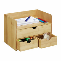 Relaxdays Organiseur de bureau, Organisateur en bambou, compartiments, tiroirs, fournitures, HLP 21 x 30 x 20 cm, nature