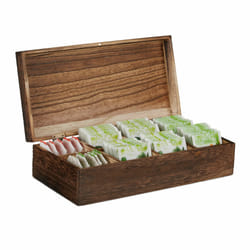 Relaxdays Boîte à thé coffret à thé organiseur bois 8 compartiments couvercle aromes HxlxP: 8,5 x 30,5 x 15,5 cm, marron